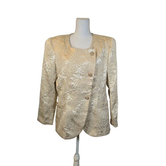 Shirley Wiss Vintage 90s Silk Blend Evening Brocade Jacket Size L/XL Formal - Picture 1 of 10